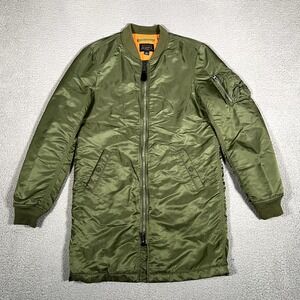 Alpha Industries Jacket Womens Small Green MA-1 Long Flyers Bomber Flight Logo‎